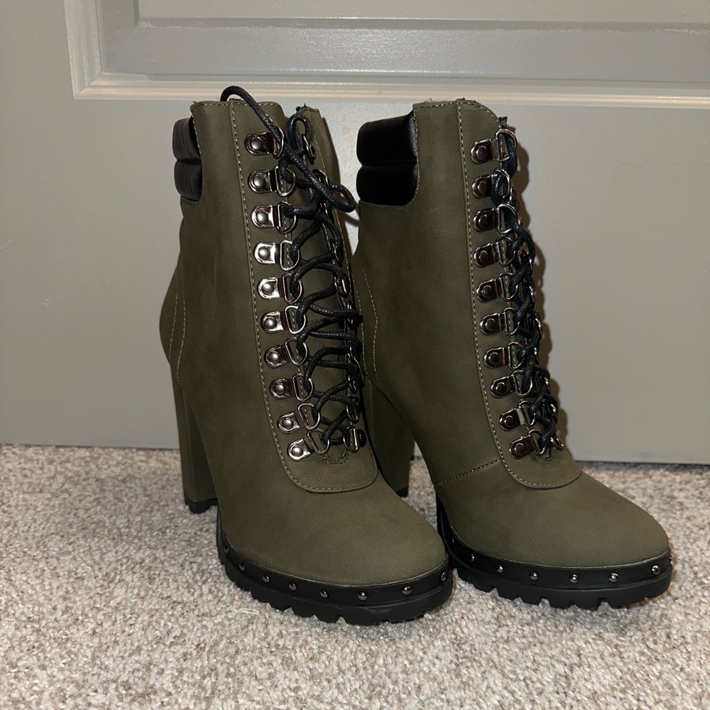 Army green Combat heels